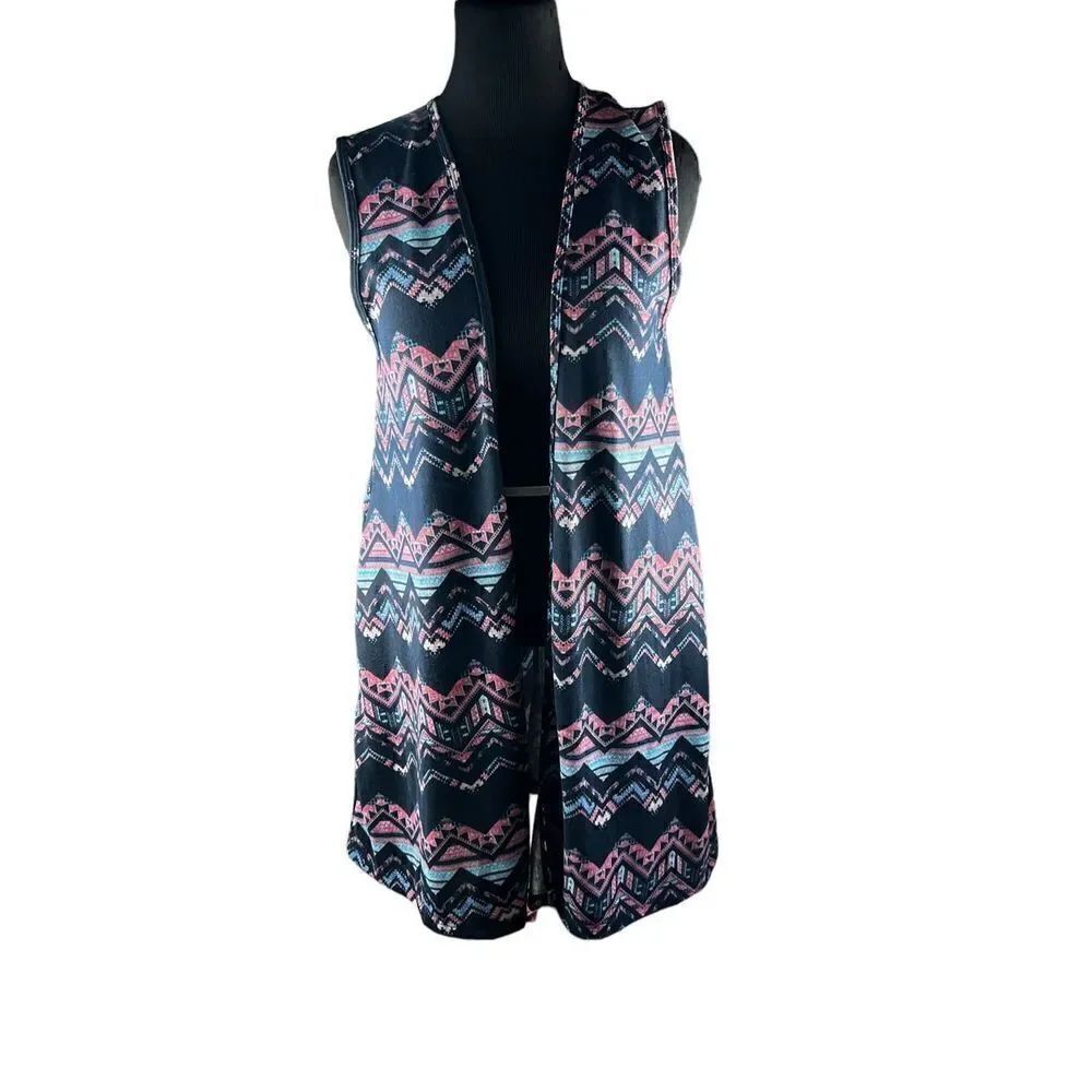Honey and lace aztec boho southwestern long flowy vest top pockets new L